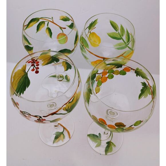 Hand Painted Grapes and Leaves Red Wine Glasses Set of 4 - Picture 2 of 6